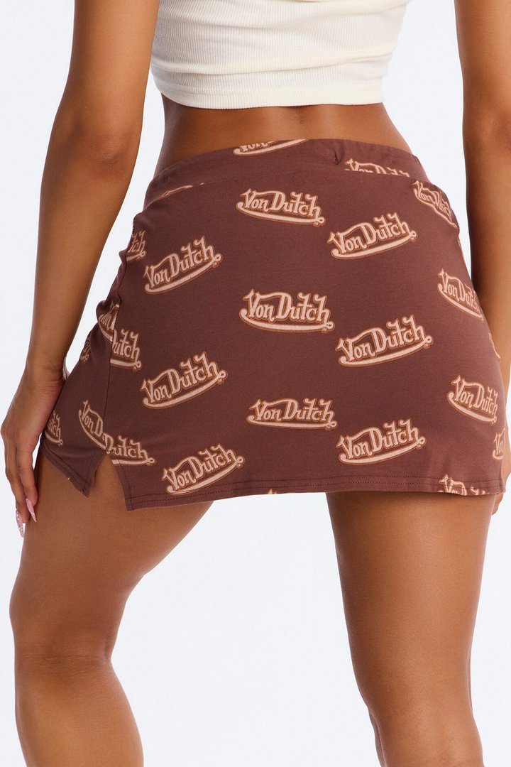 Von Dutch All Over Mini Skirt - Brown