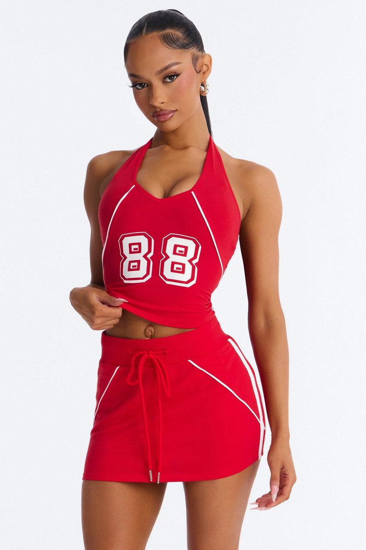 Play Hard Halter Mini Skirt Set - Red
