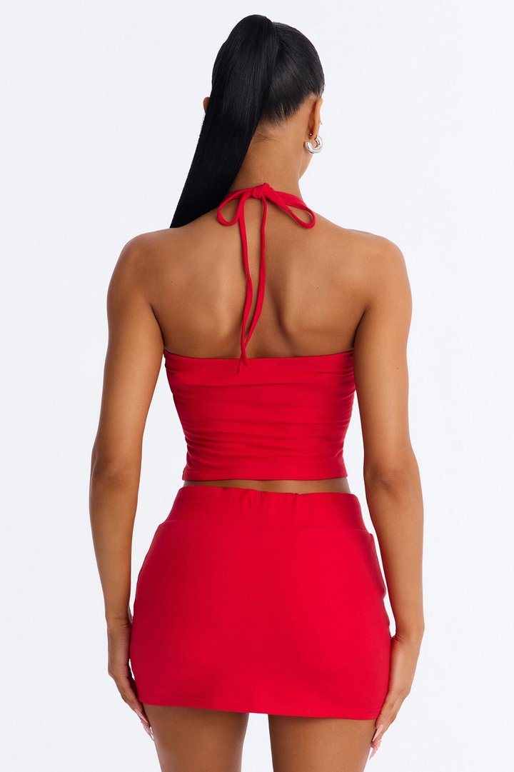 Play Hard Halter Mini Skirt Set - Red