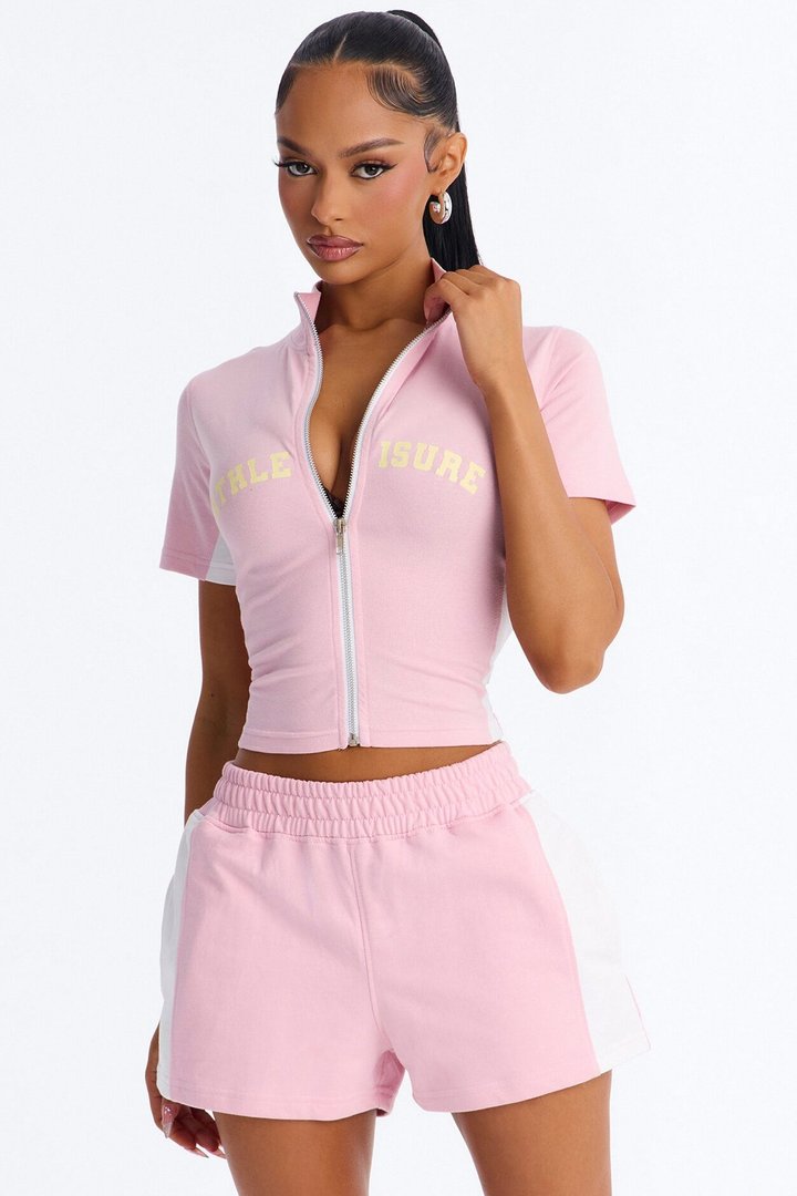 Athleisure Cutie Zip Up Short Set - Light Pink