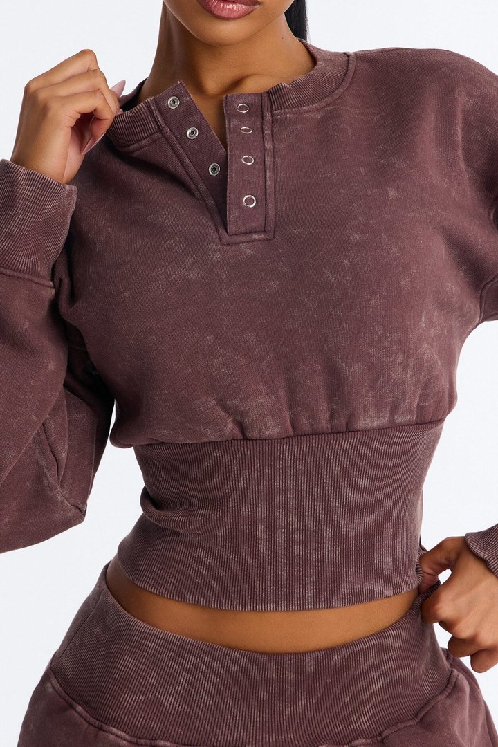 Reese Cinched Waist Fleece Short Set - Chocolate