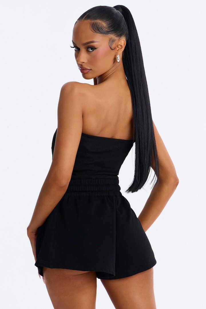 Jules Knit Tube With Fleece Short Romper - Black