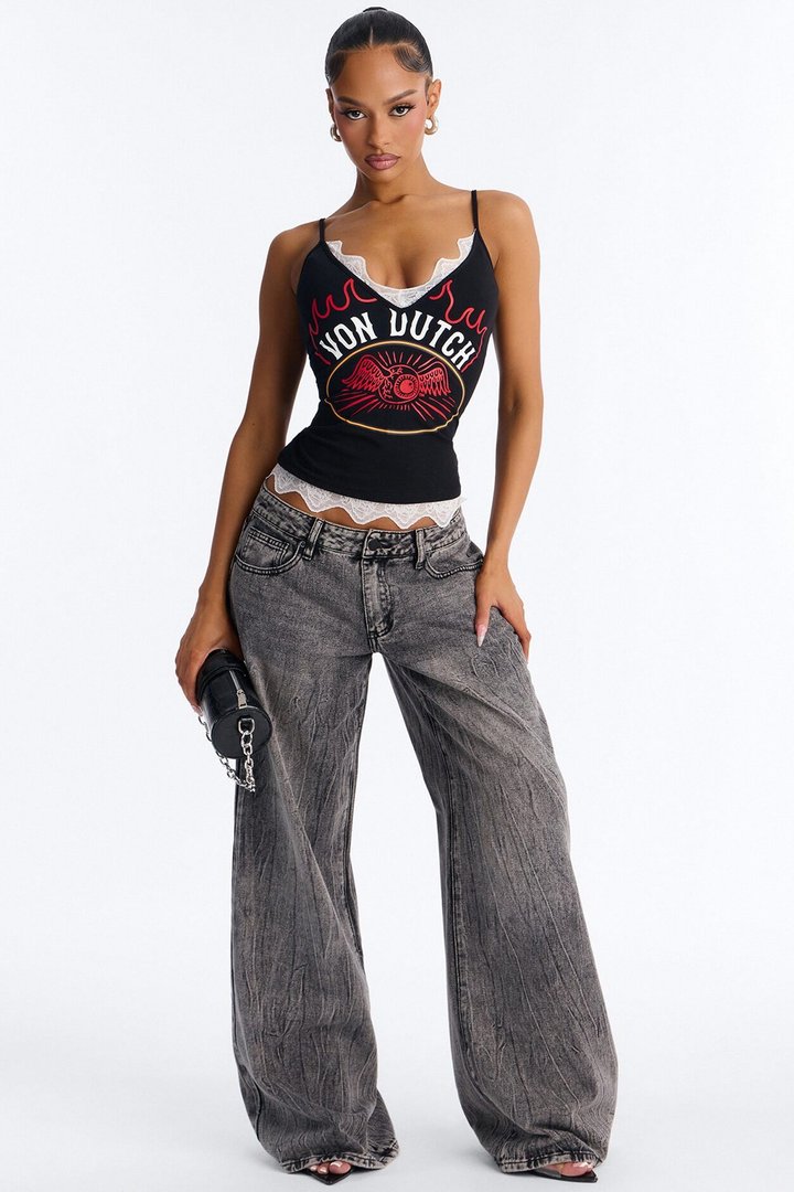 Von Dutch Rocker Flames Lace Tank - Black