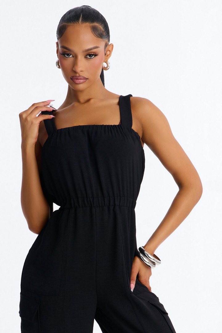 Carina Cargo Wide Leg Jumpsuit - Black