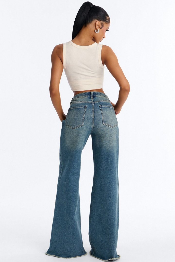 City Girl Stretch Wide Leg Jeans - Vintage Wash