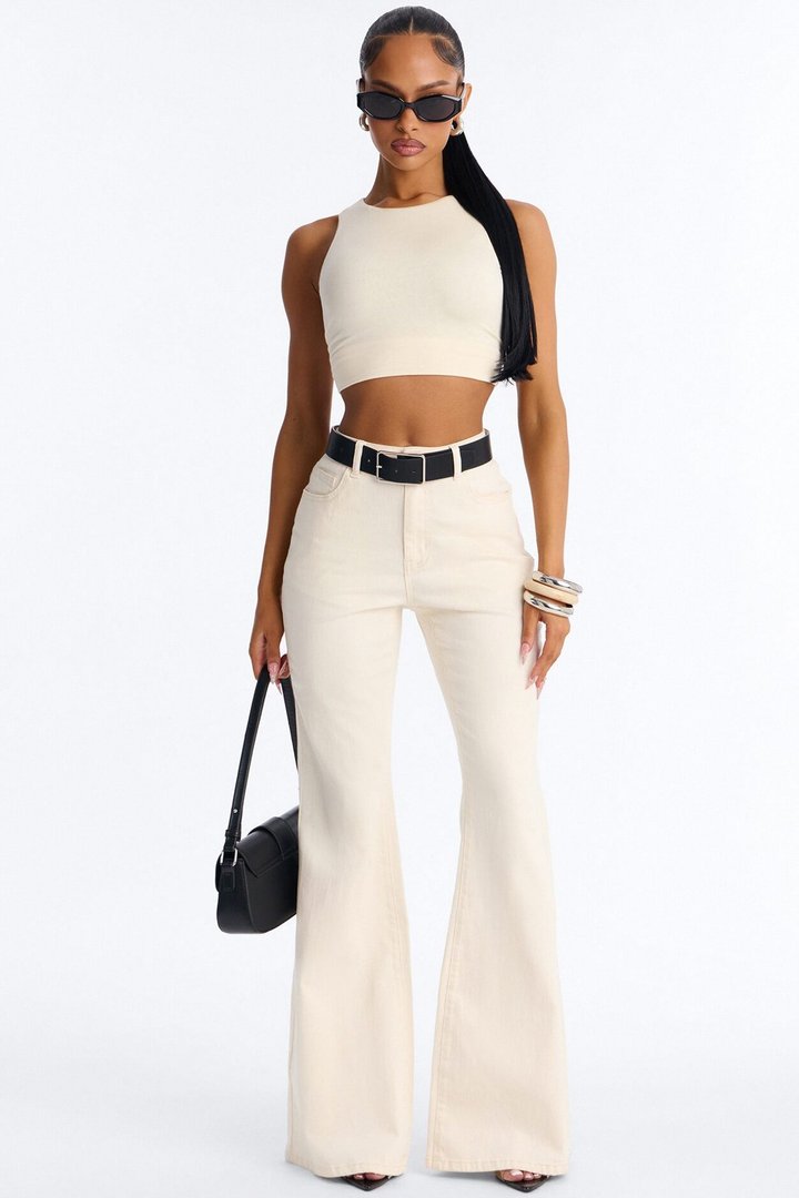 Perfect And Pristine Classic Stretch Flare Jeans - Cream