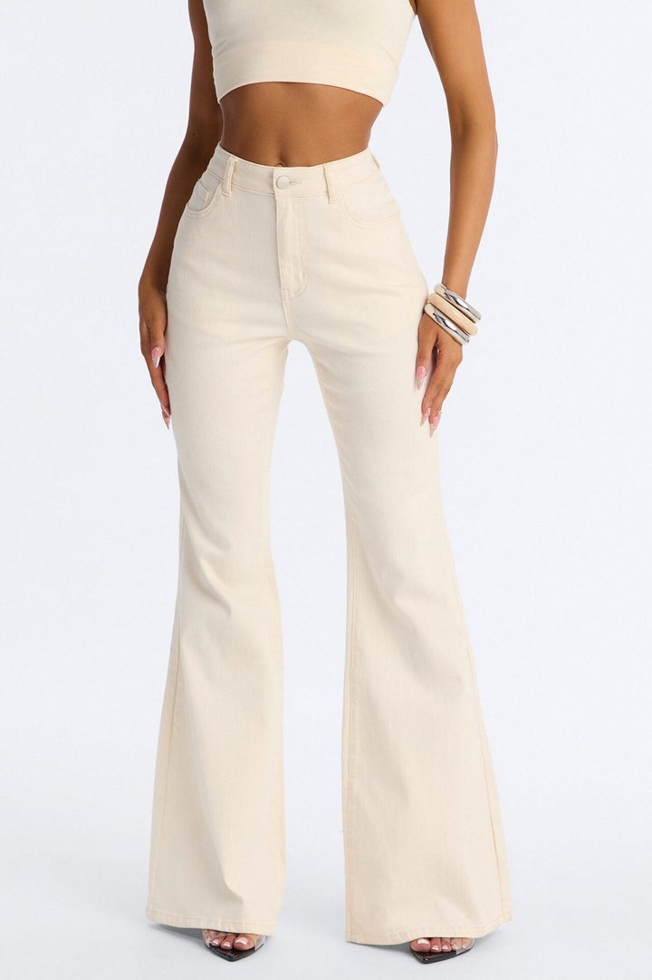 Perfect And Pristine Classic Stretch Flare Jeans - Cream