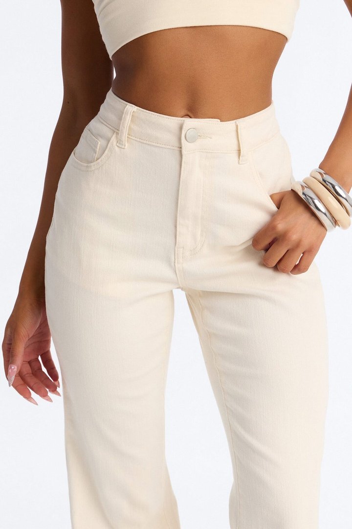 Perfect And Pristine Classic Stretch Flare Jeans - Cream
