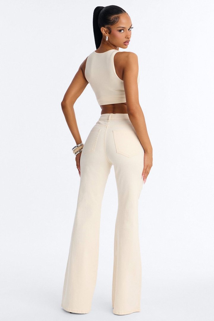 Perfect And Pristine Classic Stretch Flare Jeans - Cream