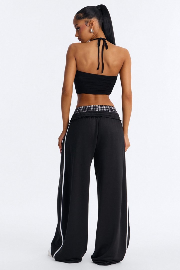 Seeing Double Striped Double Waistband Sweatpants - Black