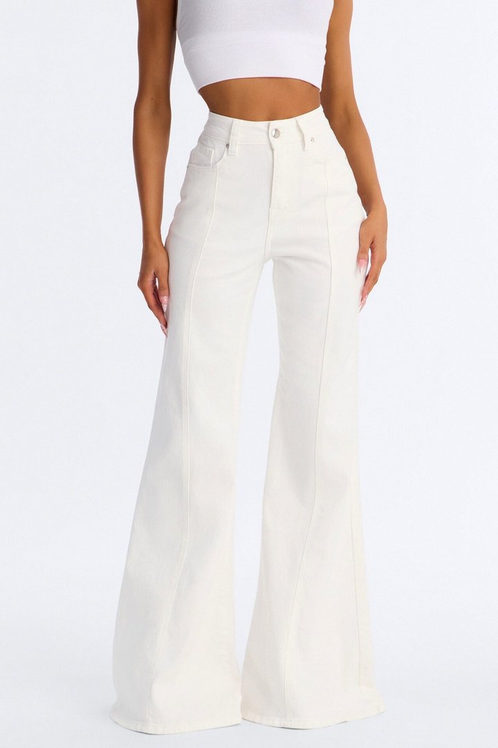 Mel High Rise Stretch Bell Bottom Flare Jeans - Cream