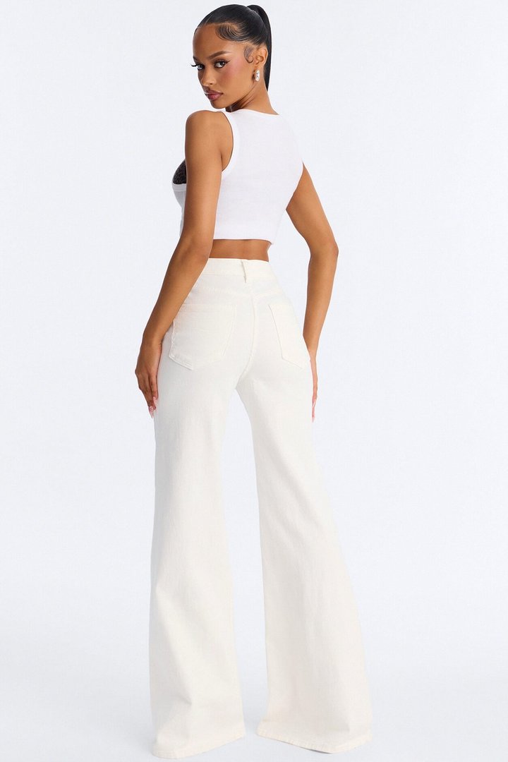Mel High Rise Stretch Bell Bottom Flare Jeans - Cream
