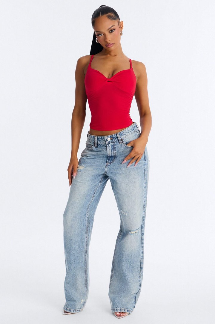 Sweetheart Twisted Bust Cami Top - Red