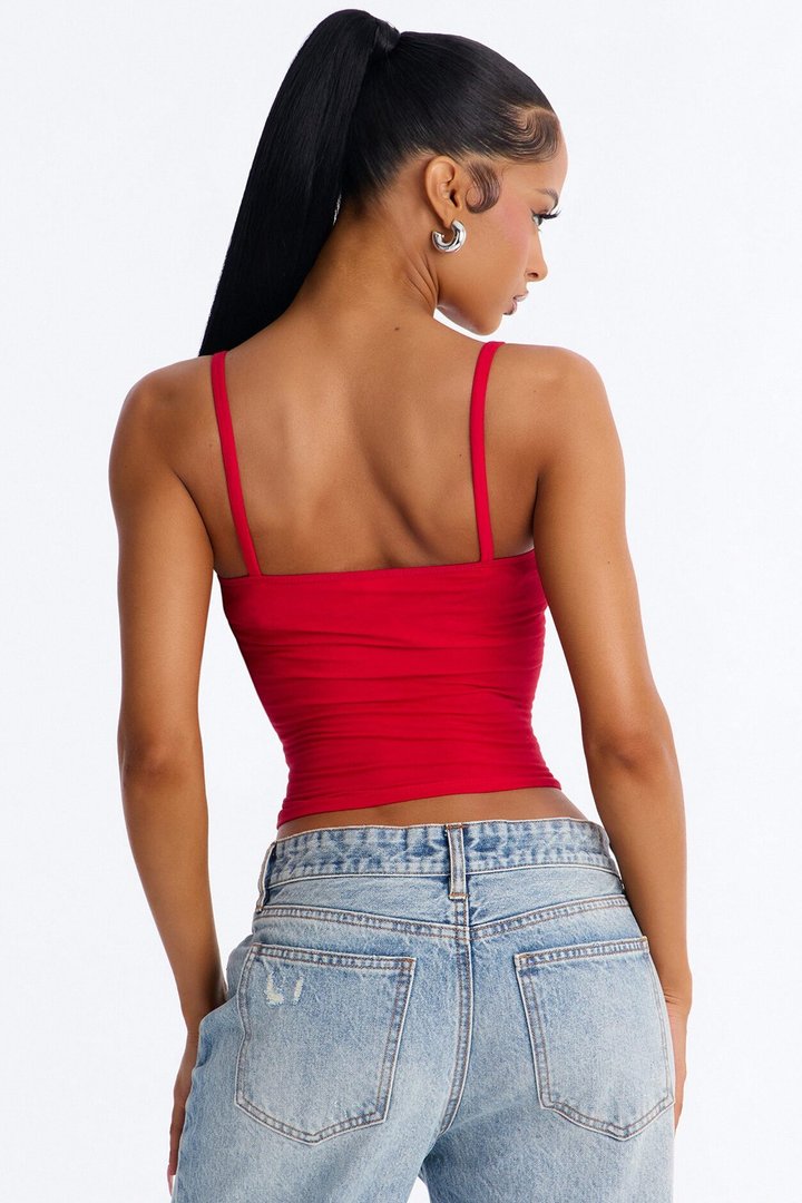 Sweetheart Twisted Bust Cami Top - Red