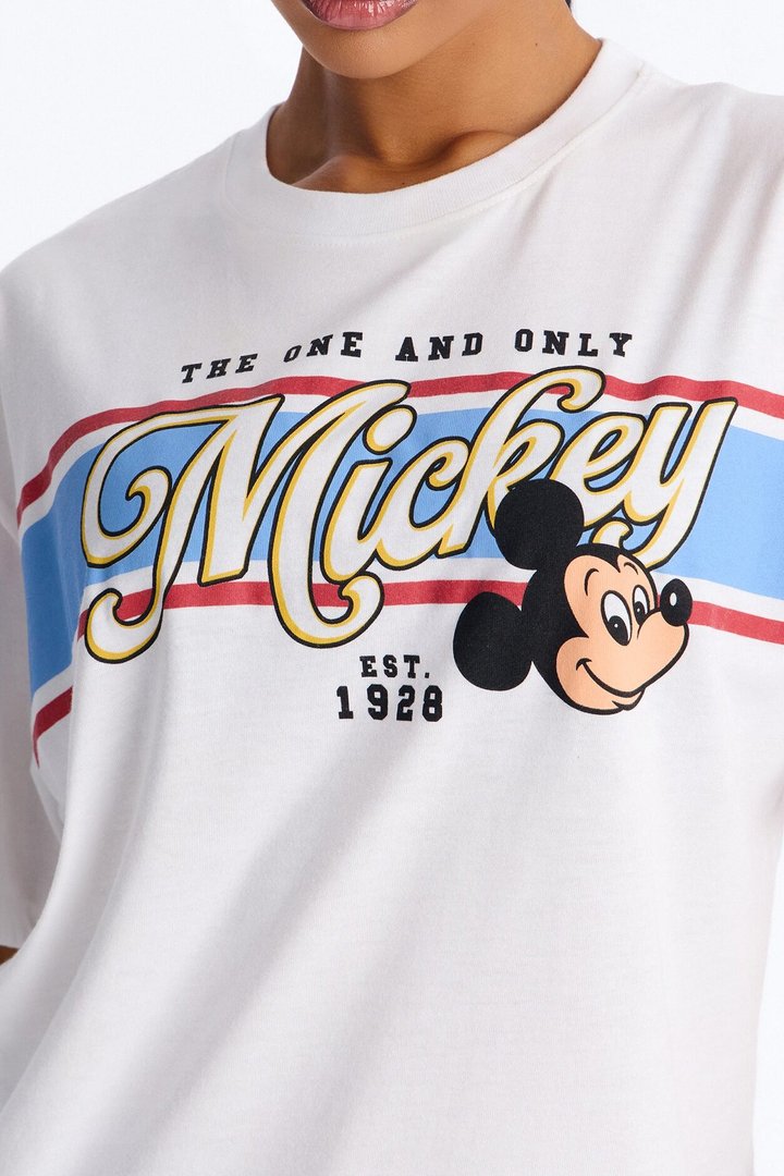 Throwback Mickey Stripe Drop Shoulder Tee - White