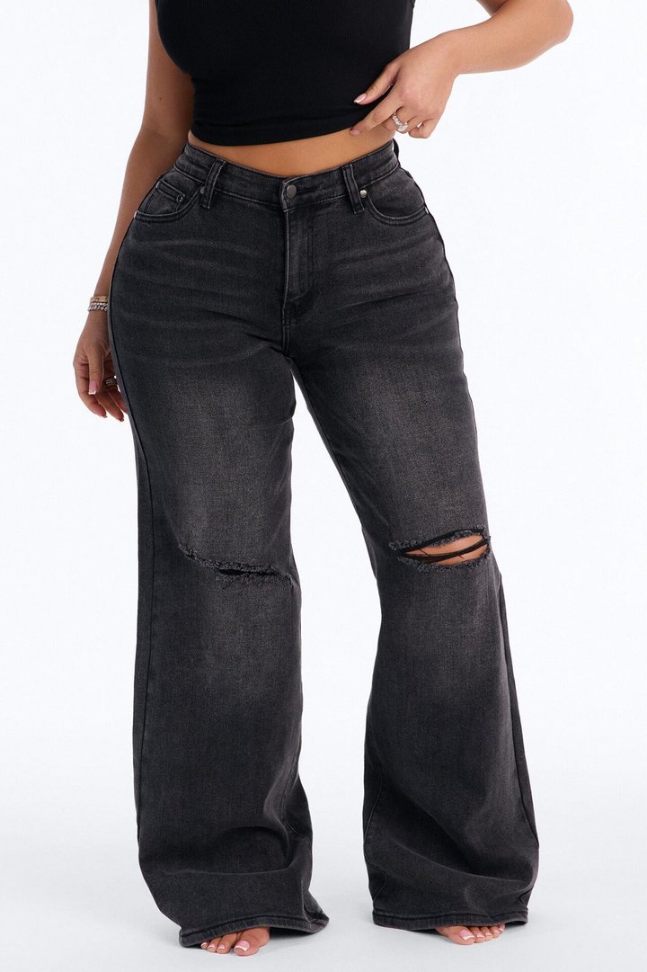 Back To Reality Ripped Straight Leg Jeans - Black Wash