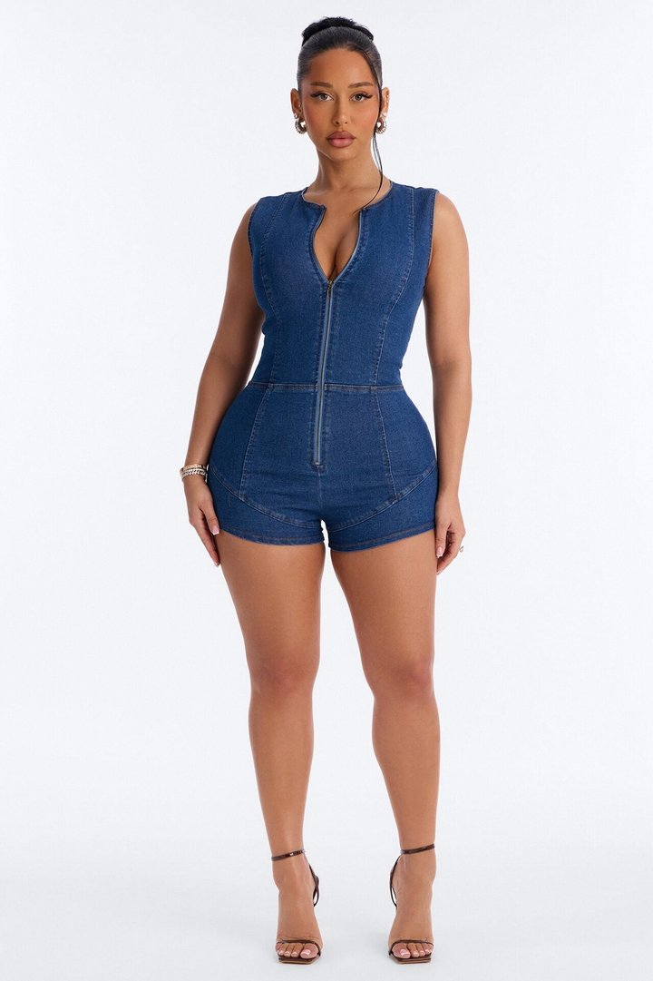 Denim Daydream Romper - Dark Wash