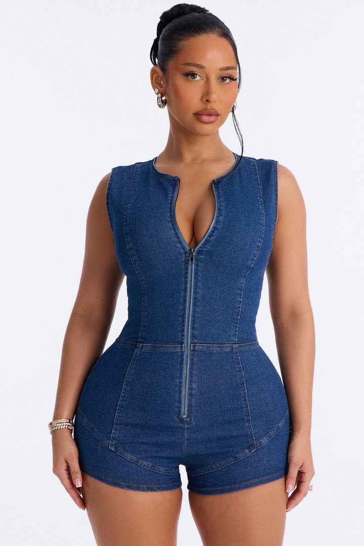 Denim Daydream Romper - Dark Wash