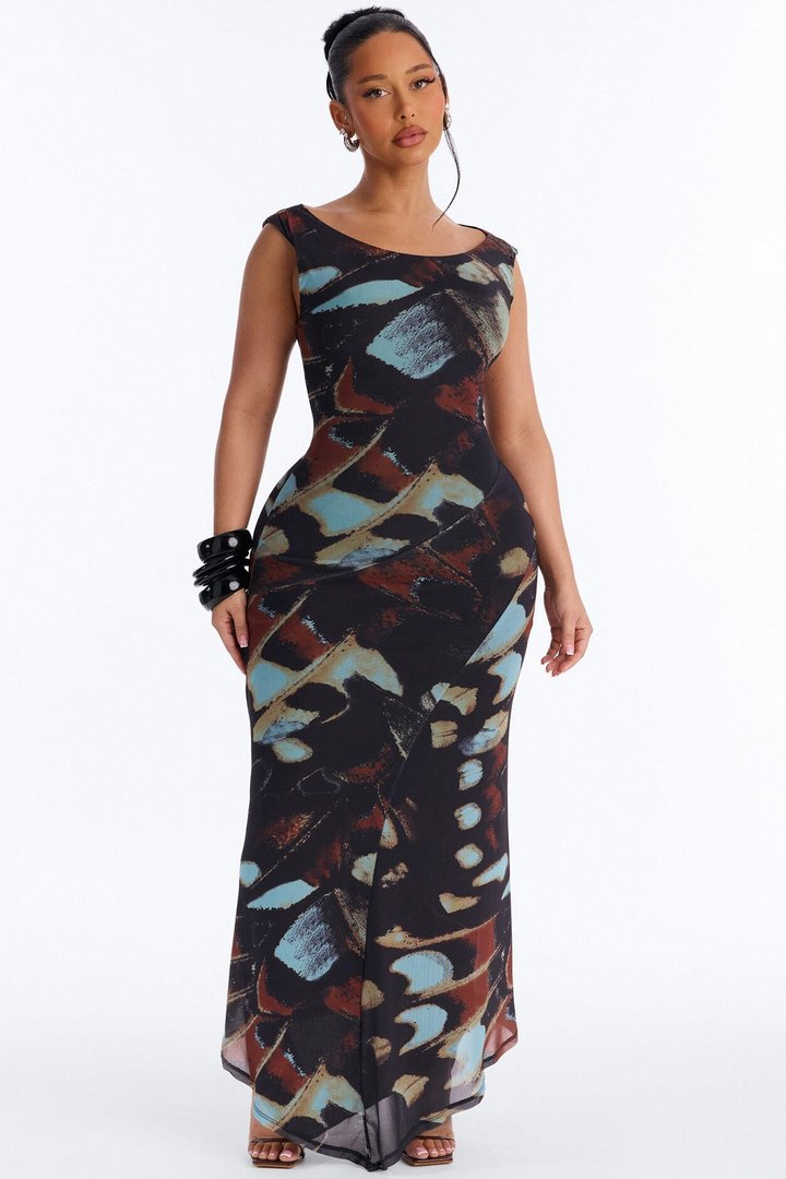 Carmen Off Shoulder Mesh Maxi Dress - Black/combo