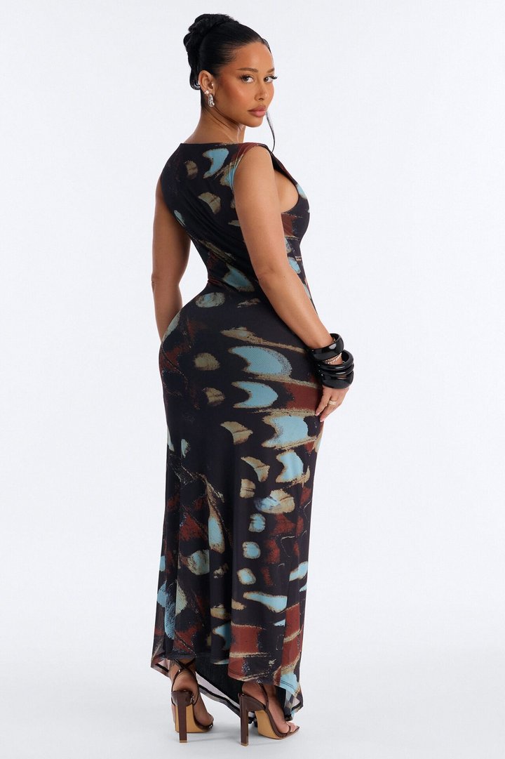 Carmen Off Shoulder Mesh Maxi Dress - Black/combo