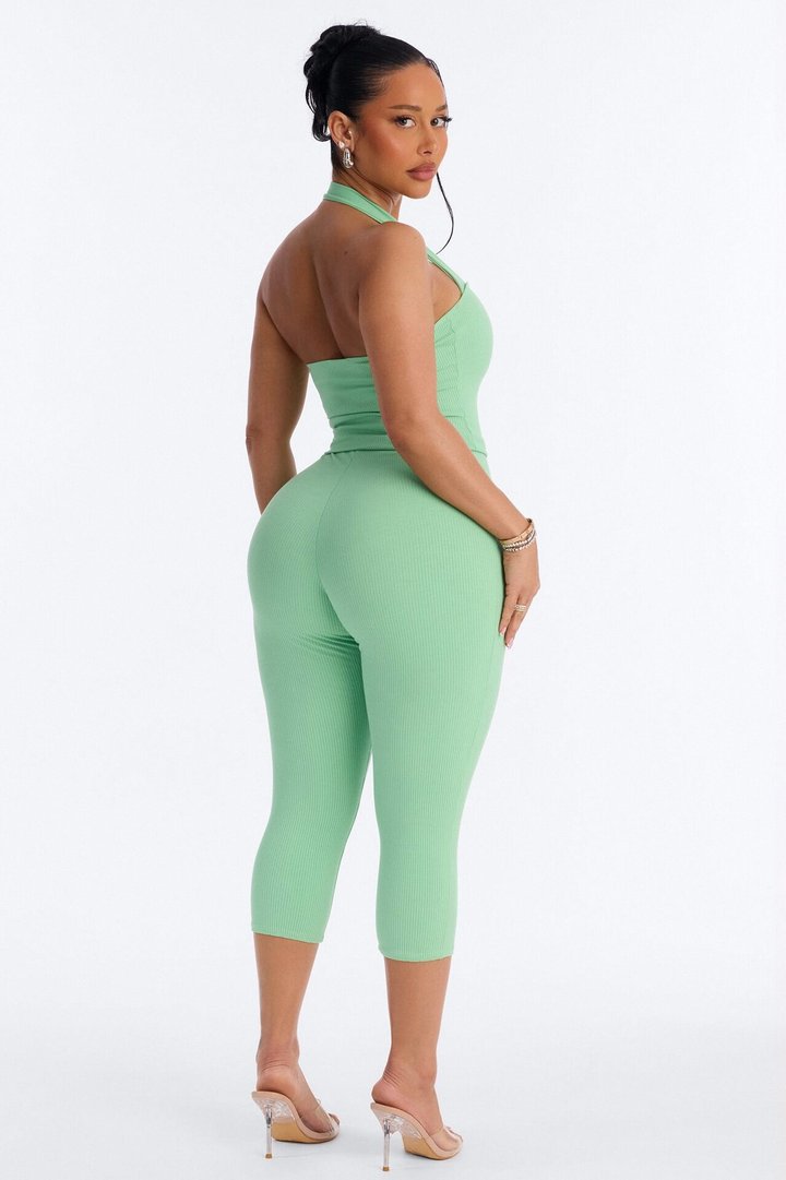Amara Snatched Capri Halter Jumpsuit - Green