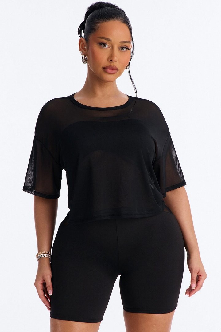 Street Chic Mesh Top and Romper - Black