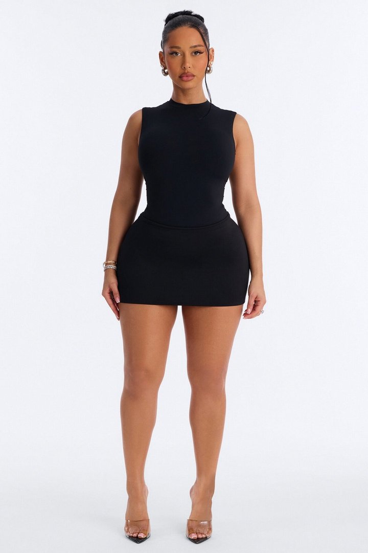 Second Skin Double Lined Mock Neck Sleeveless Bodysuit - Black