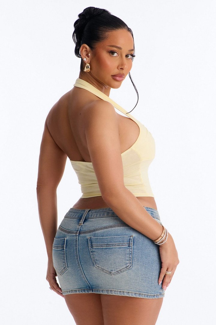 Hailey Everyday Ruched Bust Halter Top - Yellow