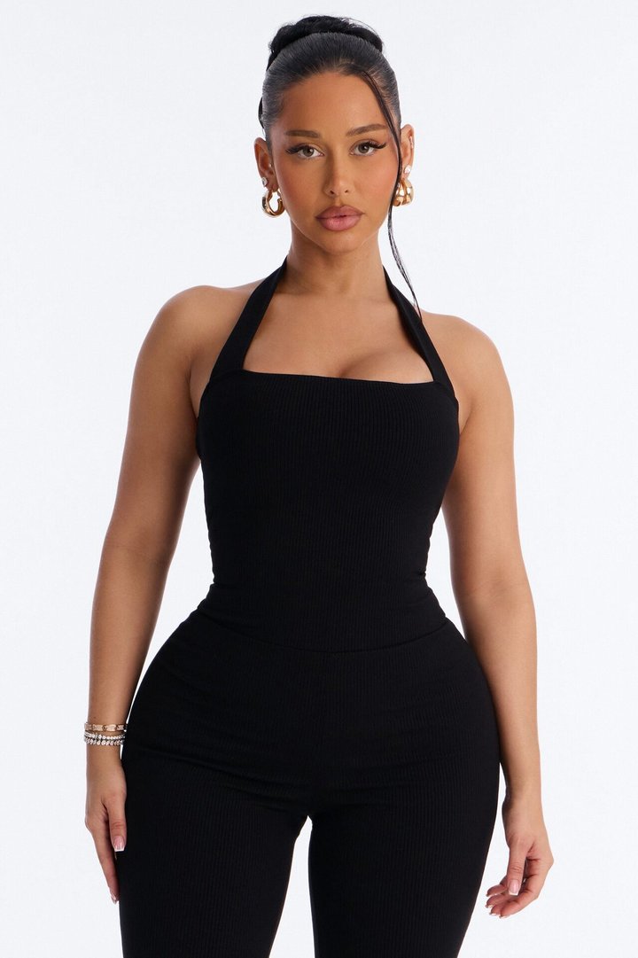Amara Snatched Capri Halter Jumpsuit - Black