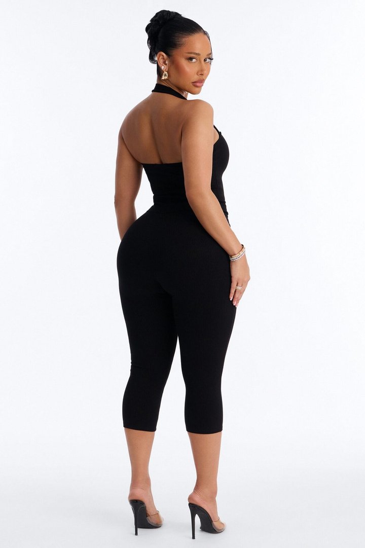 Amara Snatched Capri Halter Jumpsuit - Black
