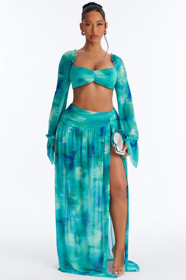 Wave Goodbye Mesh Skirt Set - Green/combo