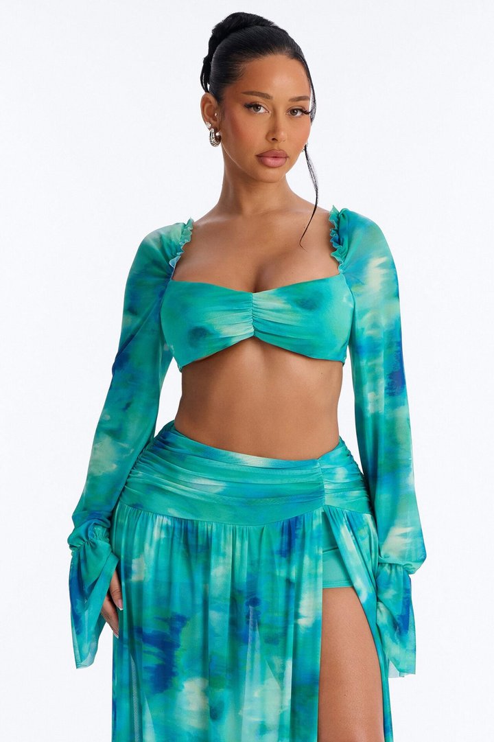 Wave Goodbye Mesh Skirt Set - Green/combo