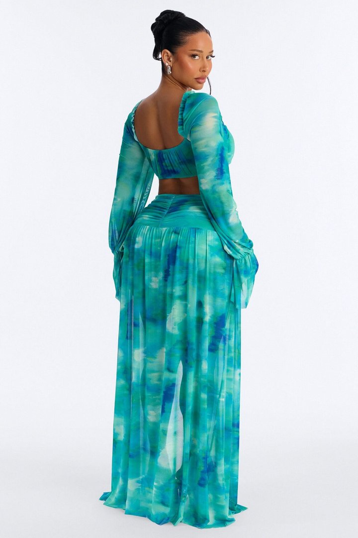 Wave Goodbye Mesh Skirt Set - Green/combo