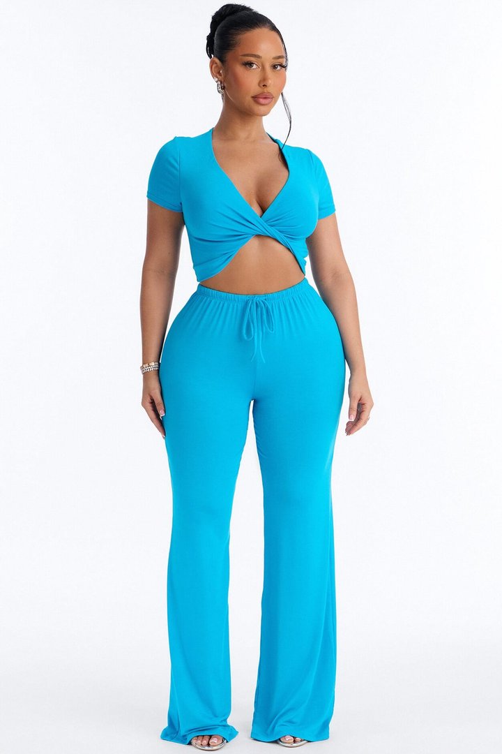 Yessica Twist Front Pant Set - Turquoise