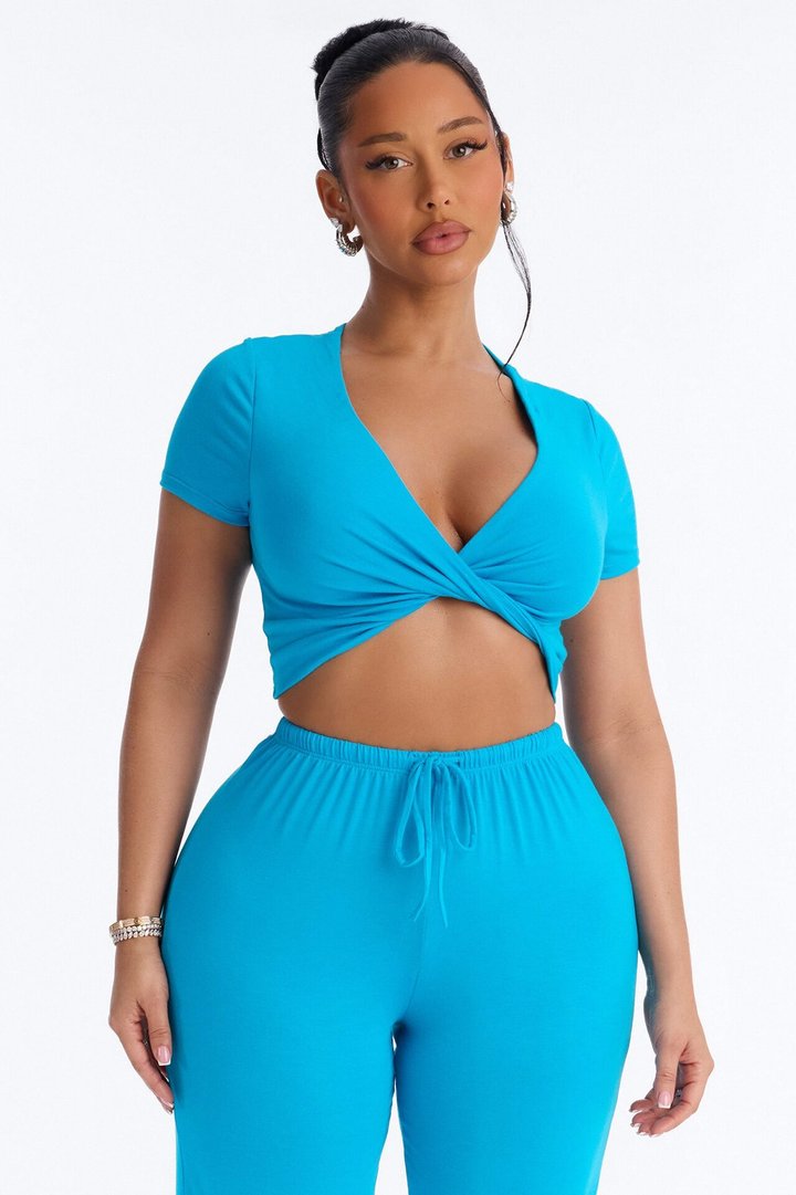 Yessica Twist Front Pant Set - Turquoise