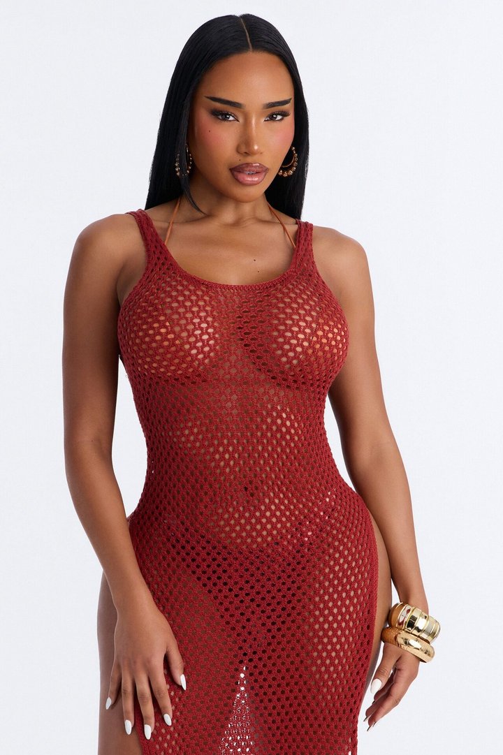 Summer Is Never Over Crochet Swim Cover Up Midi Dress - Rust