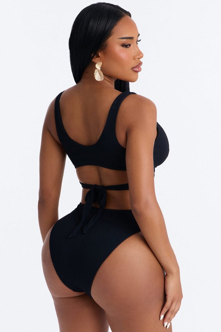 Dance With The Waves Back Tie U Wire 1 Piece Swimsuit - Black