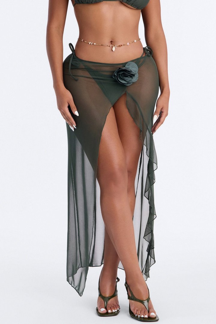 Summer Sunsets Rosette Mesh Cover Up Skirt - Olive