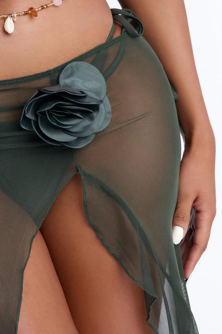 Summer Sunsets Rosette Mesh Cover Up Skirt - Olive