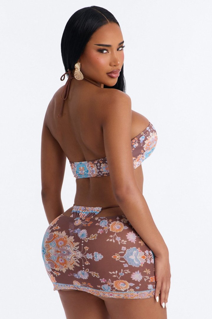 Island Ting 3 Piece Paisley Bralette Bikini & Mini Skirt Sunsuit - Multi Color