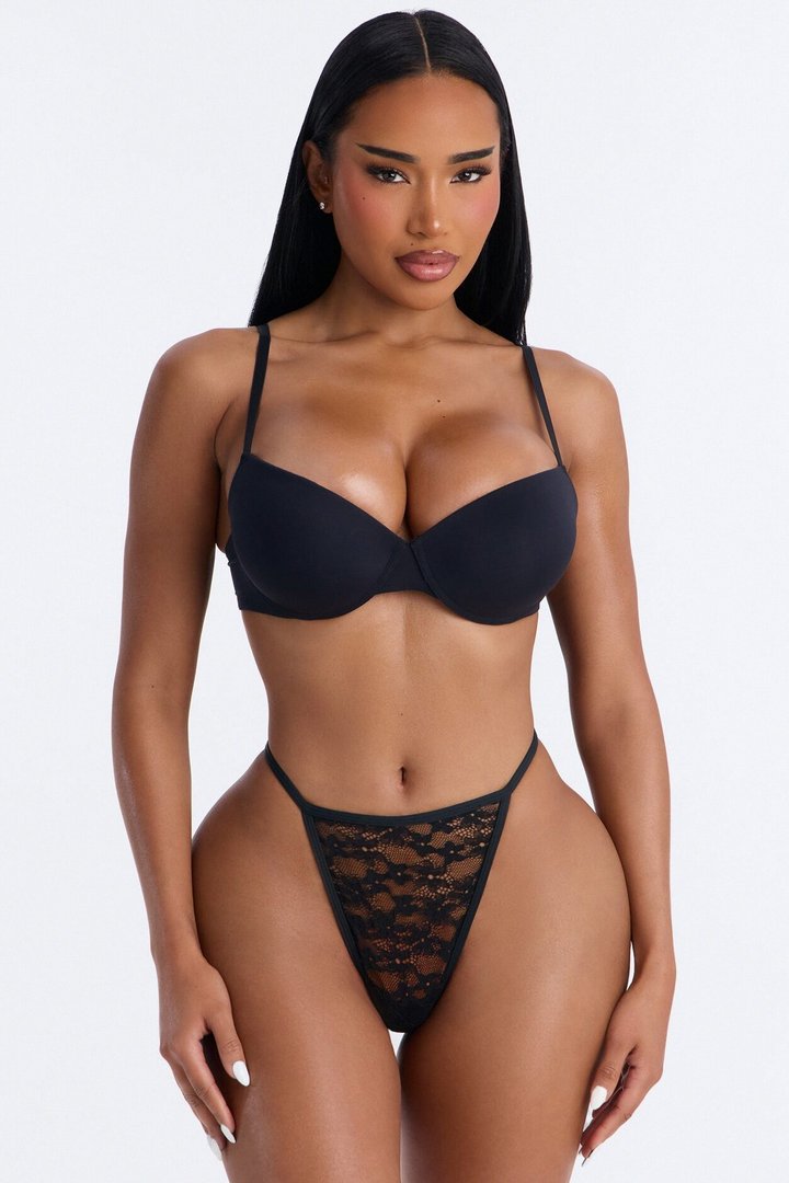 Lace Overlay Comfort G-String - Black