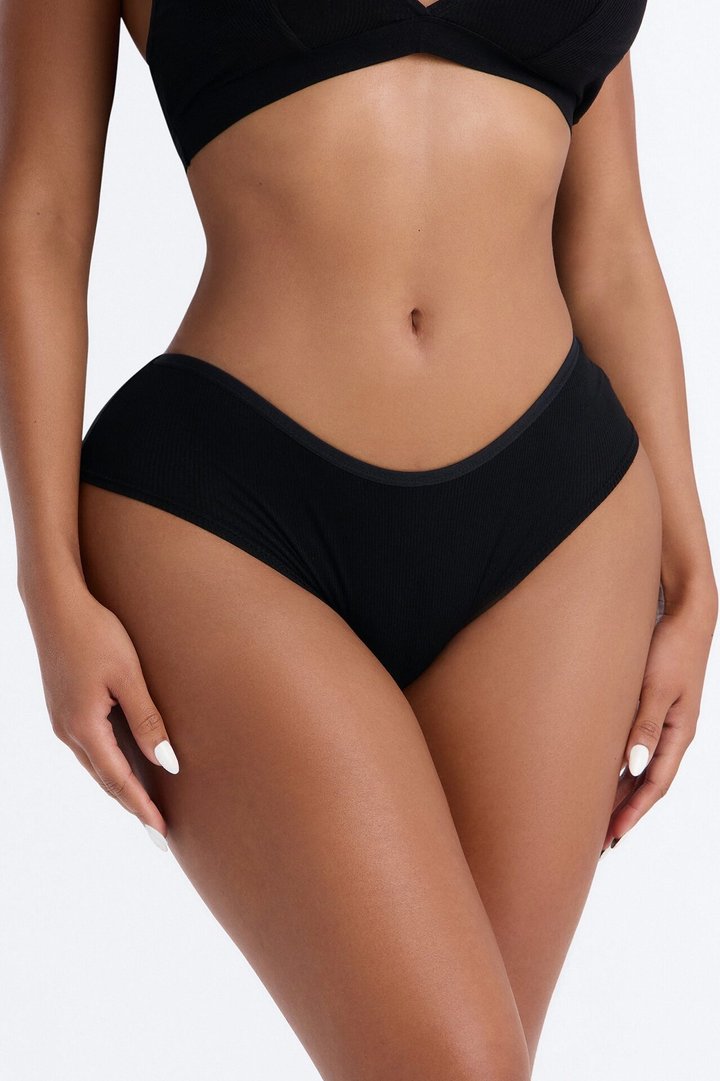 Lightweight Ribbed Lounge Hipster Panty - Black