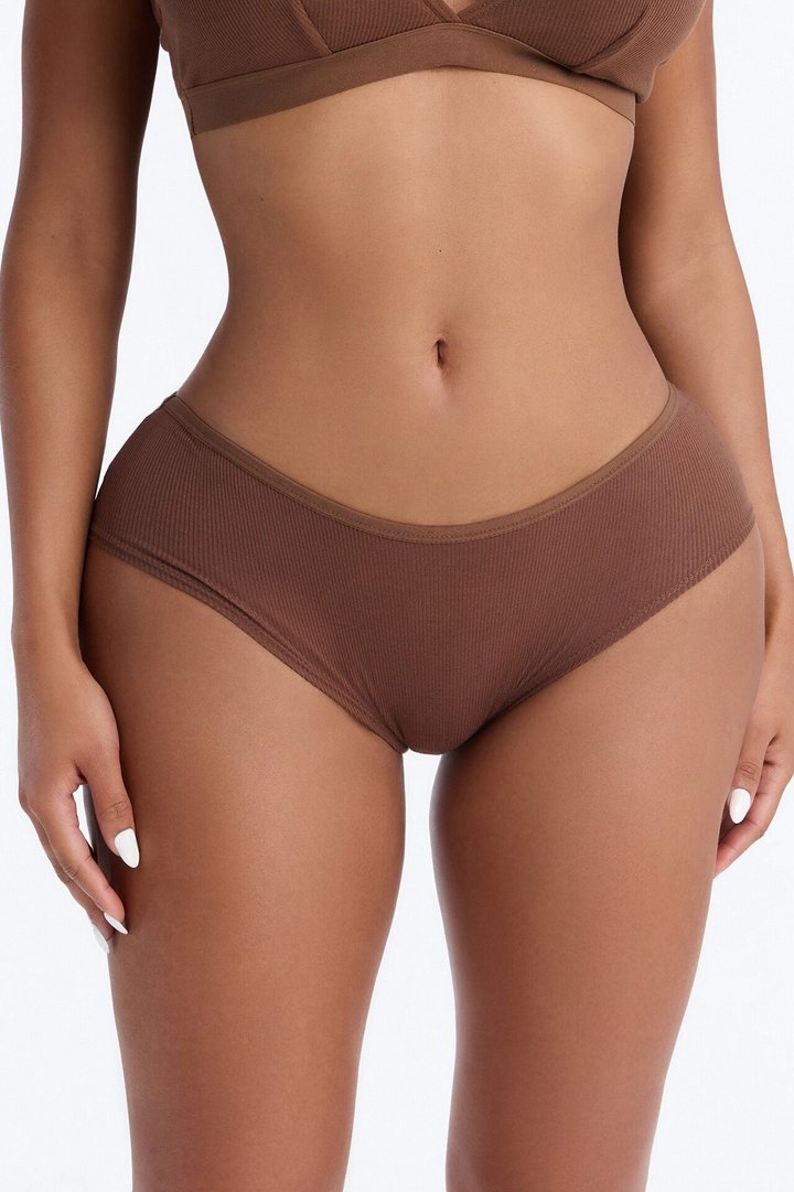 Lightweight Ribbed Lounge Hipster Panty - Brown
