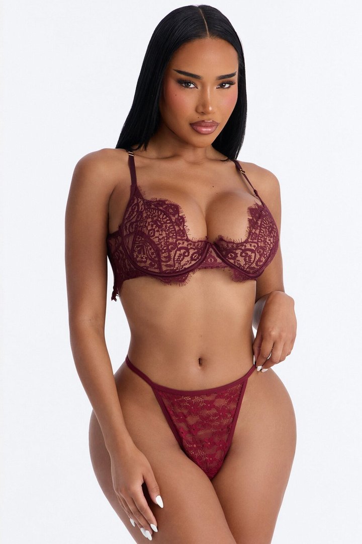 Lace Overlay Comfort G-String - Wine