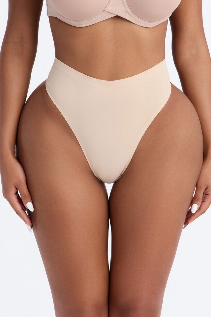 Soft Fit Smoothing High Waist Microfiber Thong Panty - Sand
