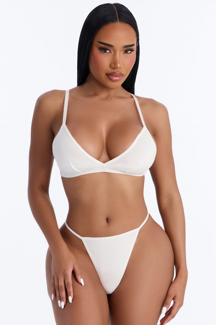 Light Weight Ribbed Lounge G-String Panty - White