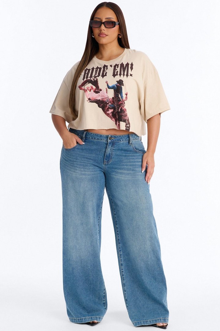 Cowgirl Ride Cut Off Cropped Tee - Sand
