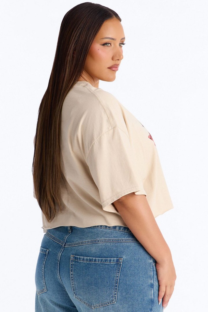Cowgirl Ride Cut Off Cropped Tee - Sand