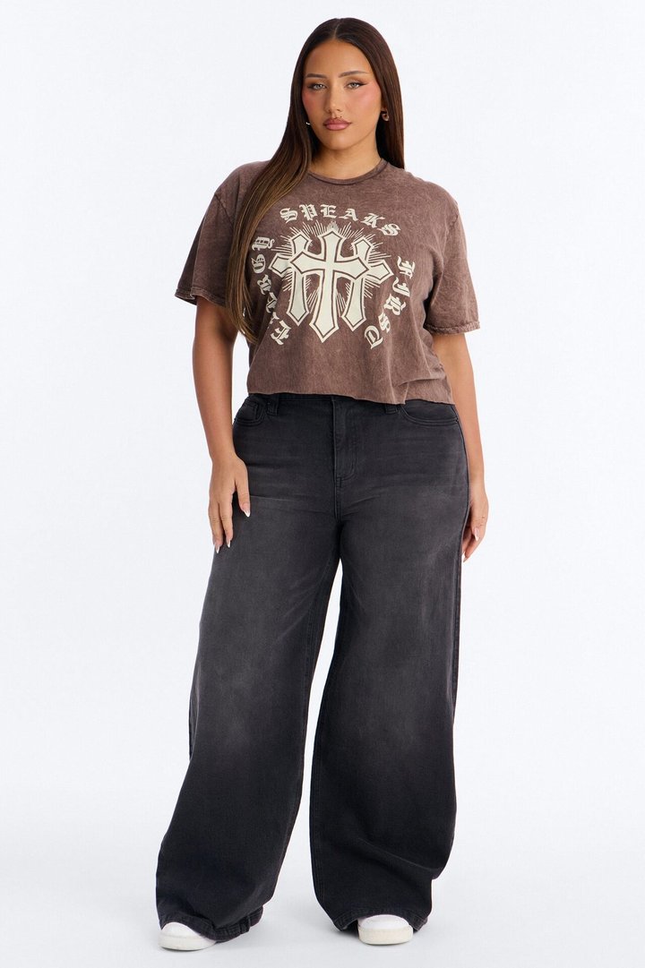 Energy Speaks First Washed Cropped Top - Brown