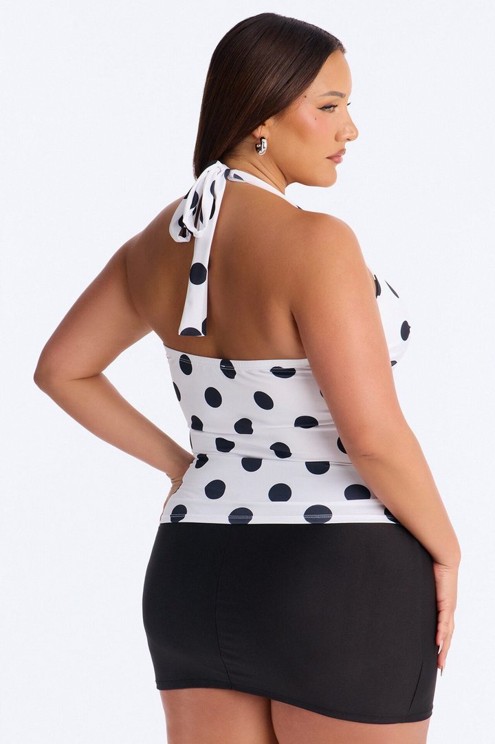 Amelia Polka Dot Halter Top - White/Black